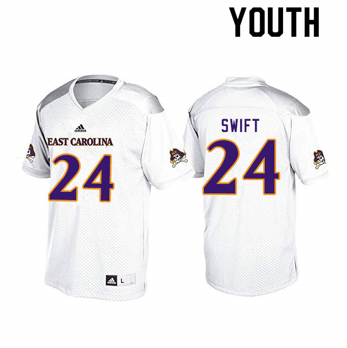 Youth #24 Michael Swift ECU Pirates College Football Jerseys Sale-White - Click Image to Close